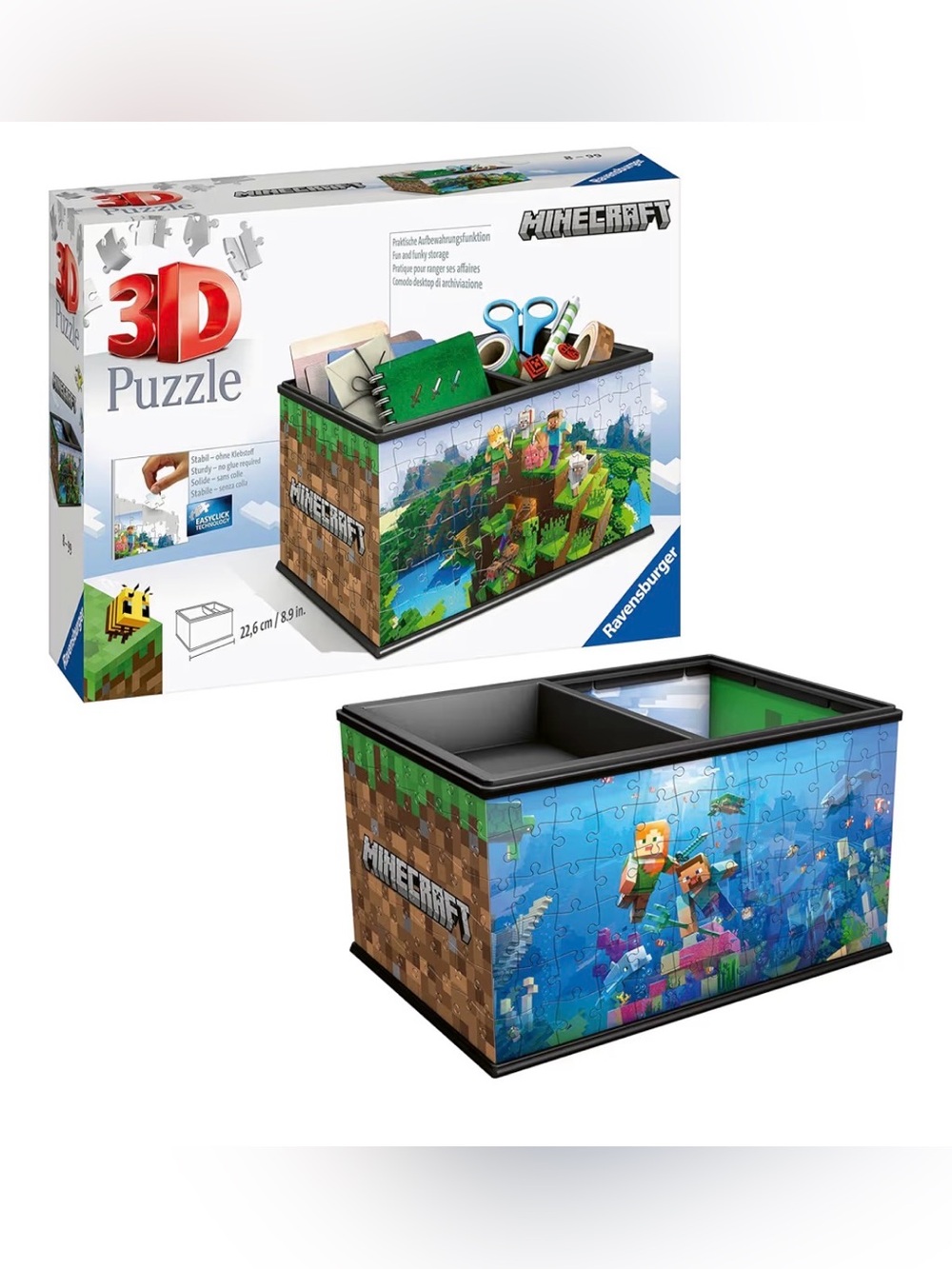Ravensburger Minecraft Puzzle Storage Box with Blue, Green, Brown Artwork